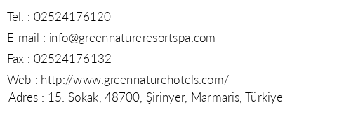 Green Nature Resort & Spa Otel telefon numaralar, faks, e-mail, posta adresi ve iletiim bilgileri